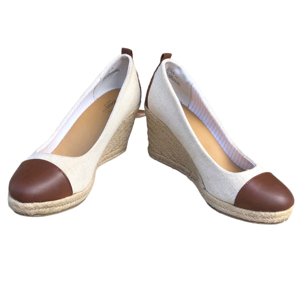 GH Bass Womens Kaitlyn Espadrille Wedge Heel Sz 8.5 M Ivory/Brown Shoes - Picture 1 of 15